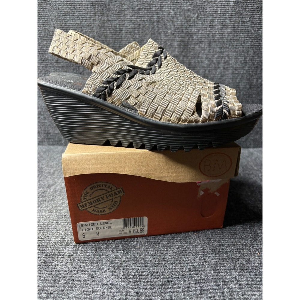 Bernie Mev Braided Level Light Gold Black Woven Wedge Sandals Womens 6 36